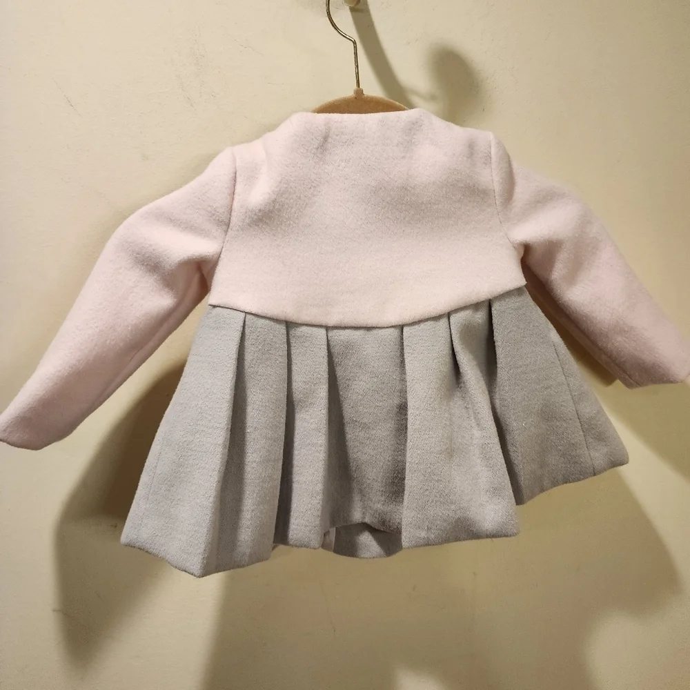 TAHARI baby Girl pink and gray Pea Coat Jacket size 12M